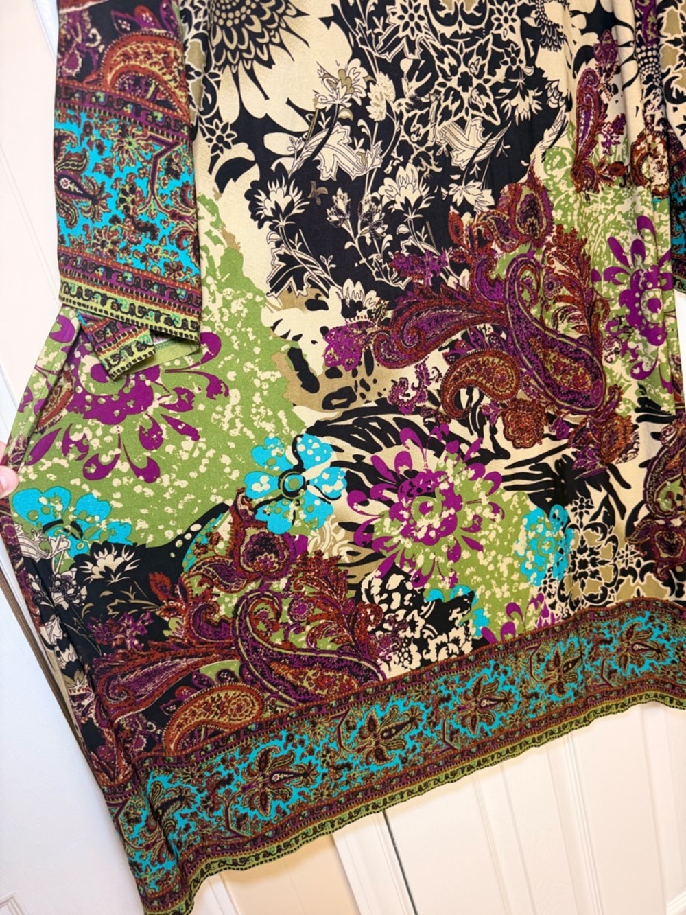ECI NY 22W Boho Paisley Sunflower Sheath Dress Stretch 3/4 Sleeve Plus Size - Picture 6 of 16